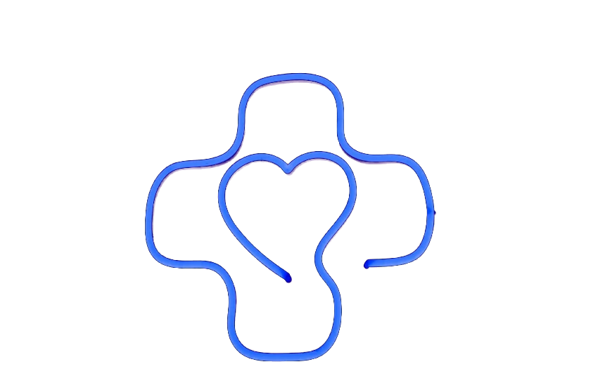 Medical cross with a heart, drawn as a blue outline